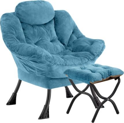 Lazy Chair with Folding Ottoman – Soft Fabric Leisure Sofa Chair for Ultimate Relaxation and Comfortable Seating in Living Room, Bedroom & Balcony