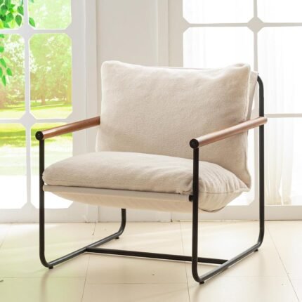 Modern Comfortable Accent Chair with Wood Armrests and Shredded Foam Cushion – Stylish Living Room Seating