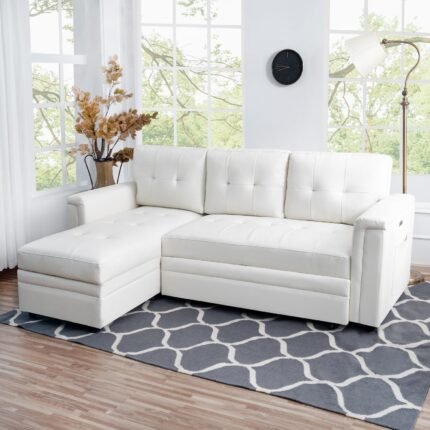 Home L-Shaped Sectional Sleeper Sofa with USB Ports - Convertible Pull-Out Bed, Ample Storage, Timeless Design, Durable Construction