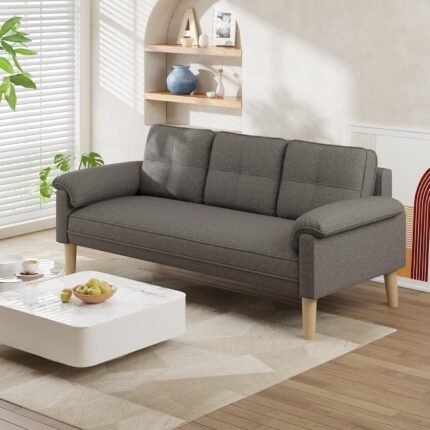 3-Seater Sofa Couch with Padded Armrests, Deep Seat, Comfortable Backrest, and Solid Wood Legs